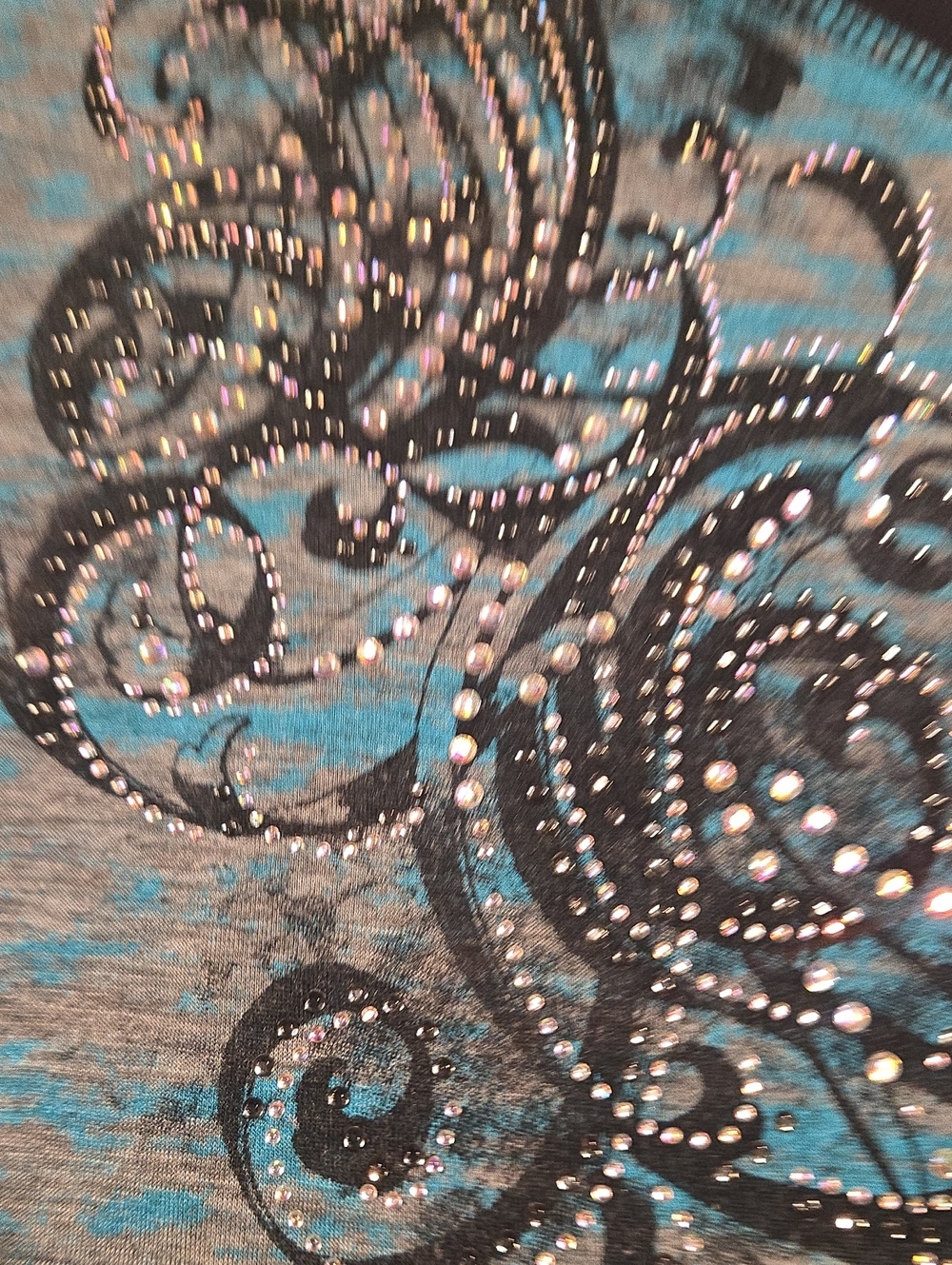 Women's Turquoise Rhinestone Embellished V-Neck Top - Picture 7 of 7